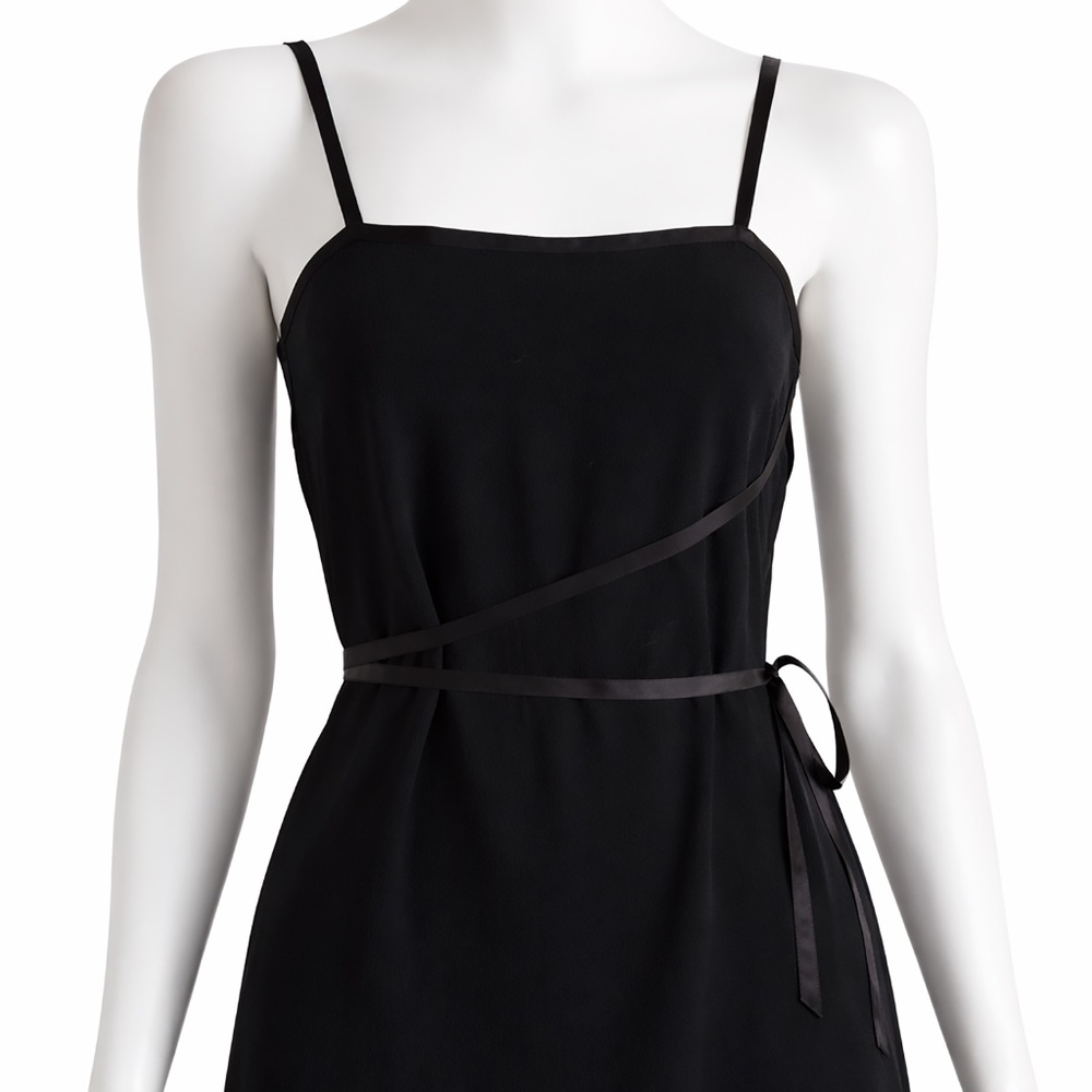 Yves Saint Laurent Rive Gauche Black Crepe Cocktail Dress Wrap Tie Bodice 1990s - Picture 7 of 13